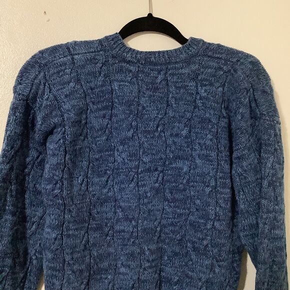 American Weekend Vintage Blue Grandpacore Cable Knit Fisherman Button Sweater S - Picture 7 of 8